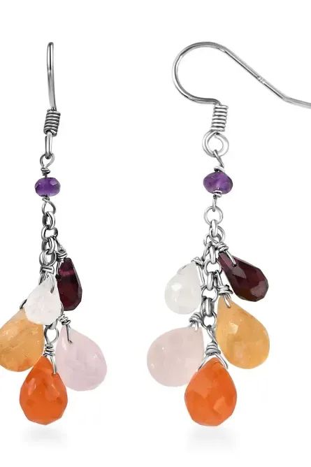 75 - Rainbow Harmony Multi-Gemstone Dangle Earrings - Image 3