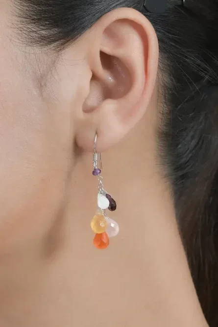 75 - Rainbow Harmony Multi-Gemstone Dangle Earrings - Image 4