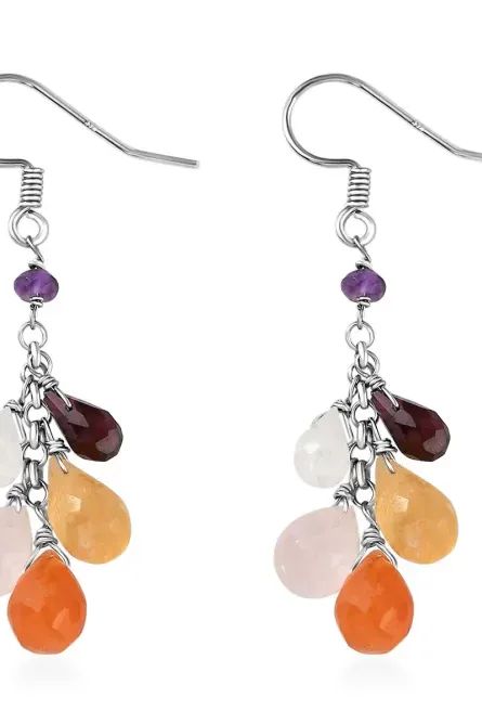 75 - Rainbow Harmony Multi-Gemstone Dangle Earrings - Image 1