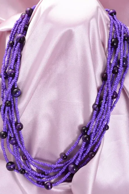 252 - Purple Tiger’s Eye Multi-Row Beaded Necklace – Silvertone - Image 3