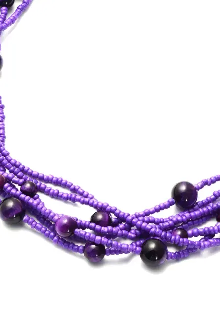 252 - Purple Tiger’s Eye Multi-Row Beaded Necklace – Silvertone - Image 2
