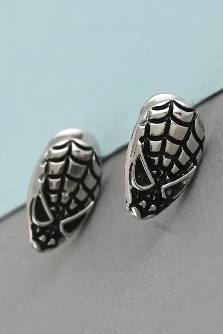 81 - Black Web Mask Stud Earrings - Image 2