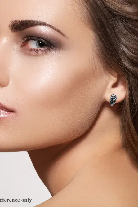 81 - Black Web Mask Stud Earrings - Image 3