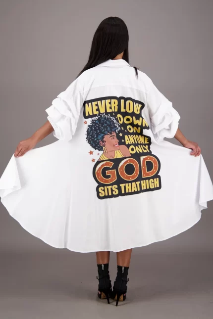 0009 - Only God Sits That High Statement Shirt Dress