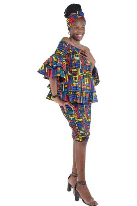 0044 - Urban Kente African Skirt Set - Image 2