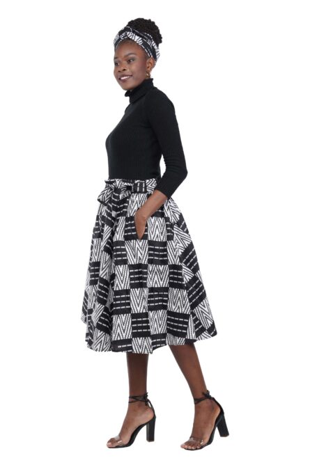 0042 - Monochrome African Print Midi Skirt - Image 2