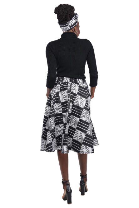 0042 - Monochrome African Print Midi Skirt - Image 3
