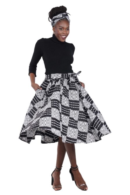 0042 - Monochrome African Print Midi Skirt - Image 4
