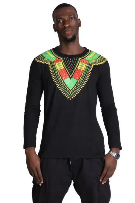 09 - Heritage V Kente Print Long Sleeve T-Shirt - Image 1
