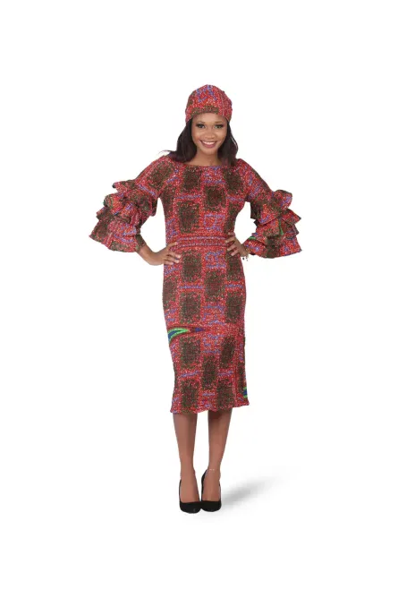 0016 - Crimson Kente Bloom Smocked Dress - Image 1