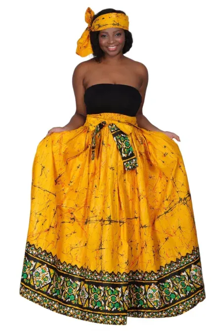 0047 - Yellow Marble African Print Skirt - Image 3
