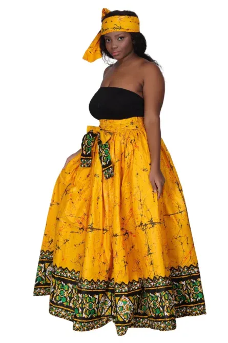 0047 - Yellow Marble African Print Skirt - Image 2