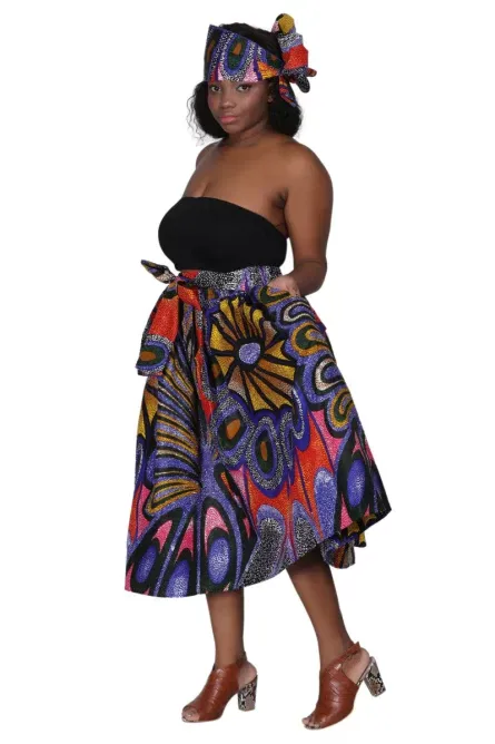 0042 - Vibrant Ankara Print Midi Skirt - Image 2