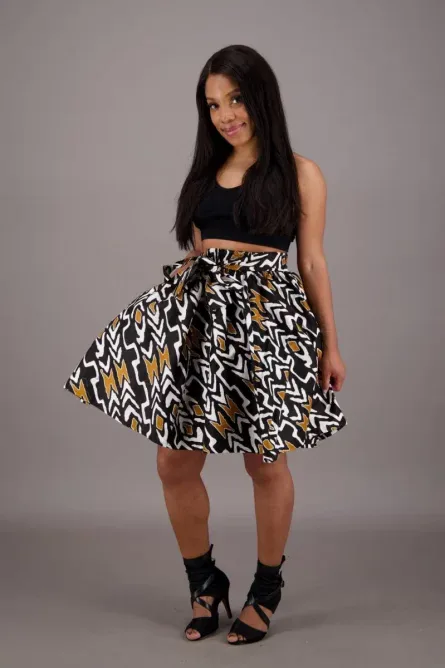 0041 - Black & Mustard Tribal Print Skirt - Image 2