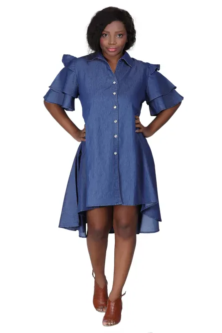 0005 - Denim Hi-Lo Ruffle Sleeve Dress - Image 5