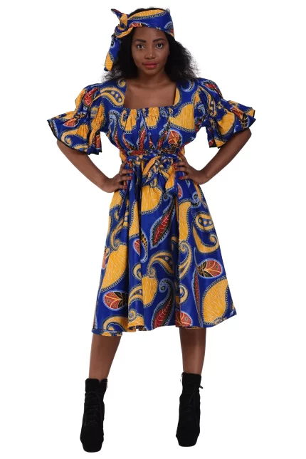 0017 - Royal Paisley Ankara Midi Dress Set
