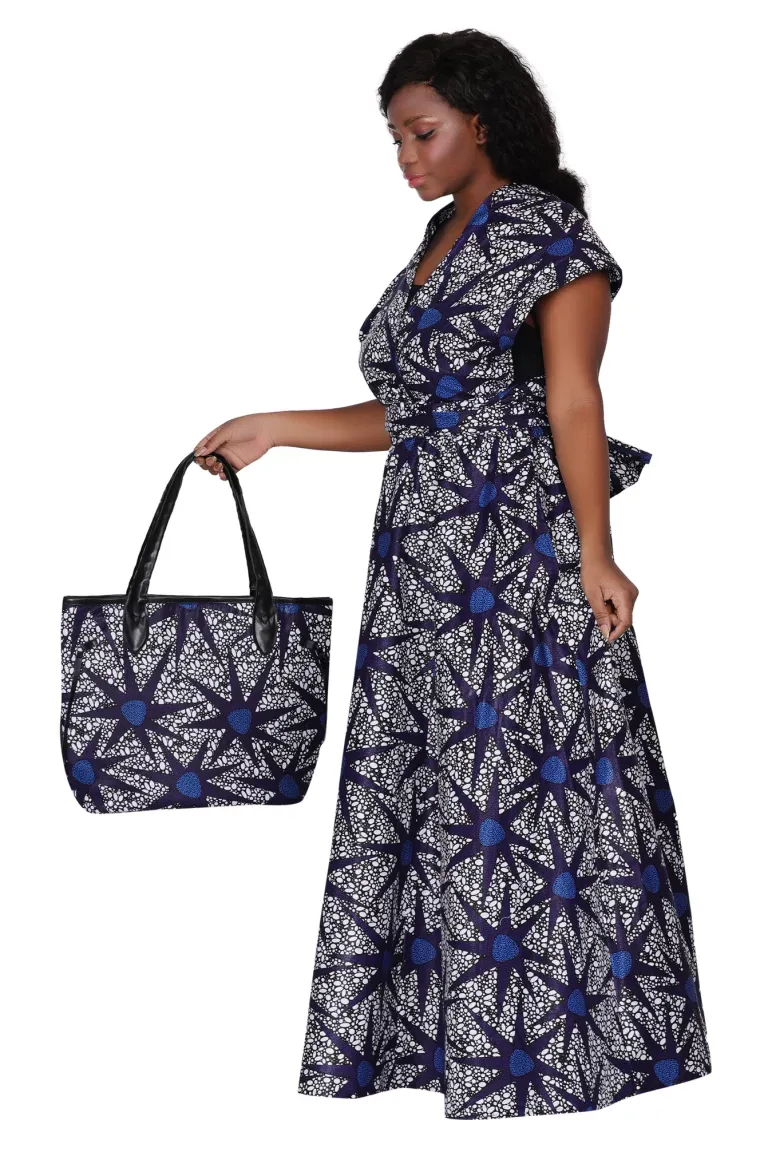 092 - Midnight Bloom Ankara Tote