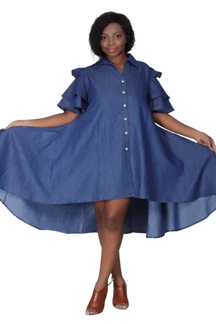 0005 - Denim Hi-Lo Ruffle Sleeve Dress - Image 3