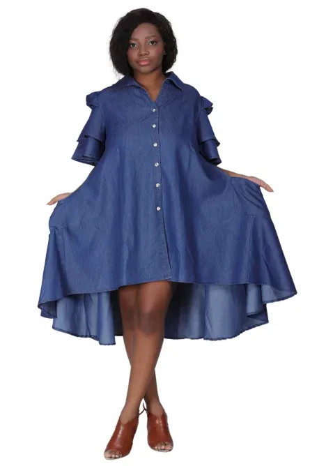 0005 - Denim Hi-Lo Ruffle Sleeve Dress - Image 2