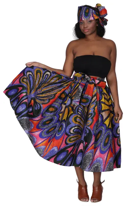 0042 - Vibrant Ankara Print Midi Skirt - Image 3