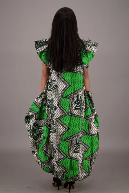 0003 - Emerald Bloom African Print Balloon Dress - Image 2
