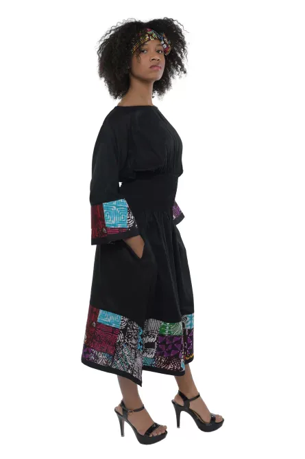 0012 - Noir Mosaic African Trim Midi Dress - Image 2