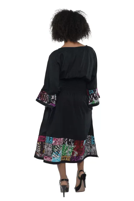 0012 - Noir Mosaic African Trim Midi Dress - Image 3