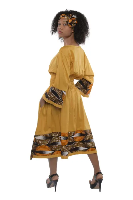0012 - Golden African Trim Midi Dress Set - Image 2