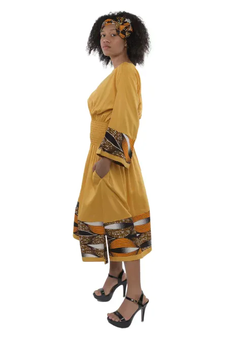 0012 - Golden African Trim Midi Dress Set - Image 3