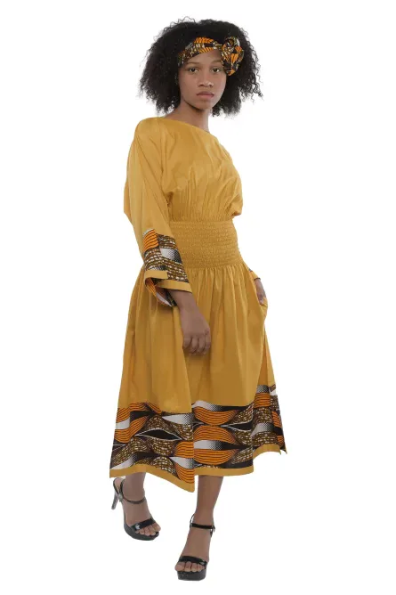 0012 - Golden African Trim Midi Dress Set - Image 4