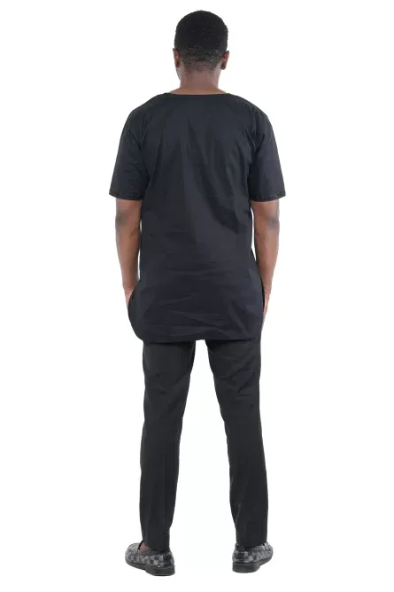 08 - Black Embroidered Cotton Shirt for Men - 4X - Image 2