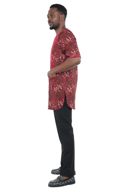 08 - Royal Red African Embroidered Dashiki Shirt - Image 4