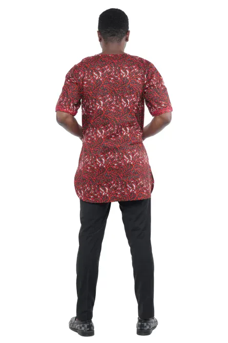 08 - Royal Red African Embroidered Dashiki Shirt - Image 3