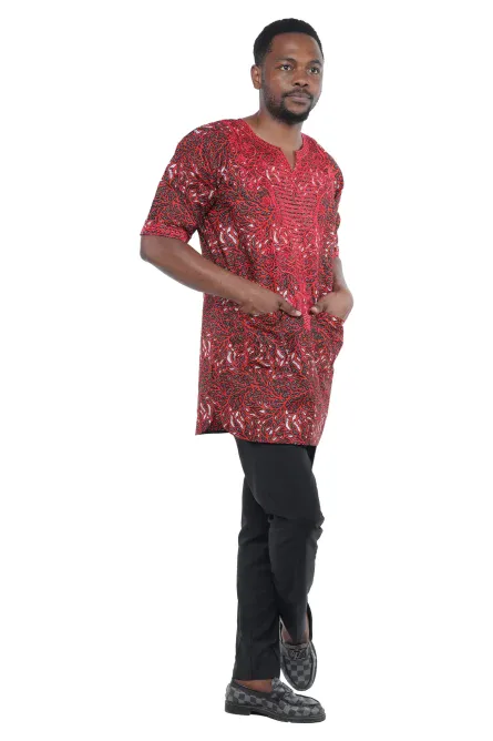 08 - Royal Red African Embroidered Dashiki Shirt - Image 2