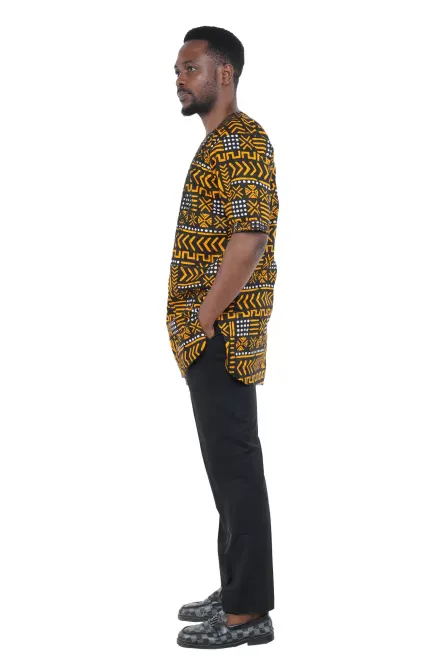 08 - Gold & Black African Print Embroidered Dashiki Shirt - XL - Image 4