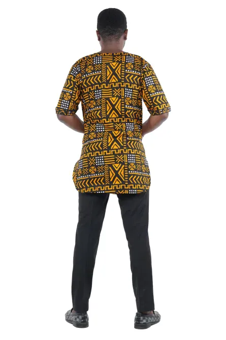 08 - Gold & Black African Print Embroidered Dashiki Shirt - XL - Image 3