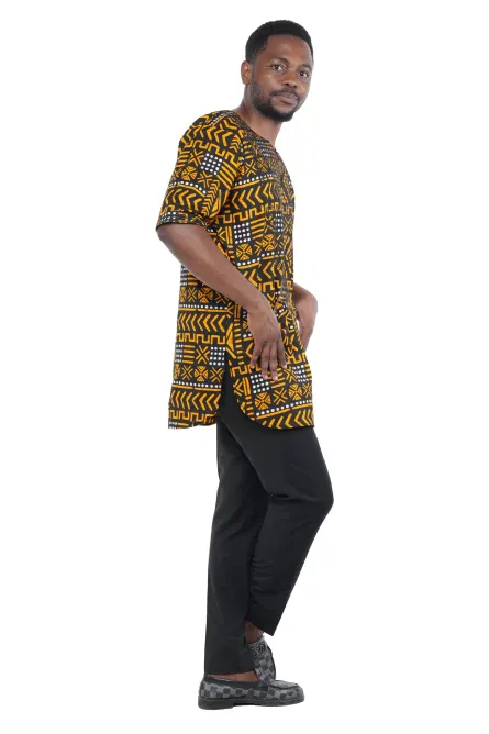 08 - Gold & Black African Print Embroidered Dashiki Shirt - XL - Image 2