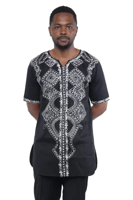 08 - Midnight Prestige Black & White Embroidered Cotton Shirt - Image 1