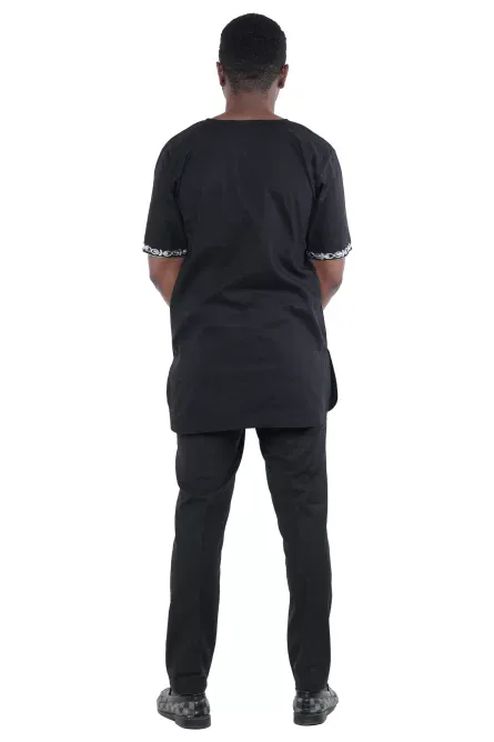 08 - Midnight Prestige Black & White Embroidered Cotton Shirt - Image 3