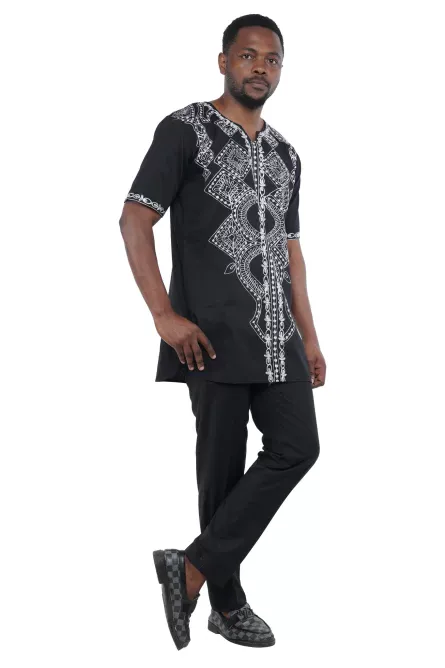 08 - Midnight Prestige Black & White Embroidered Cotton Shirt - Image 4