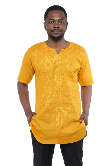 08 - Golden Essence Embroidered Cotton Dashiki Shirt - Image 1