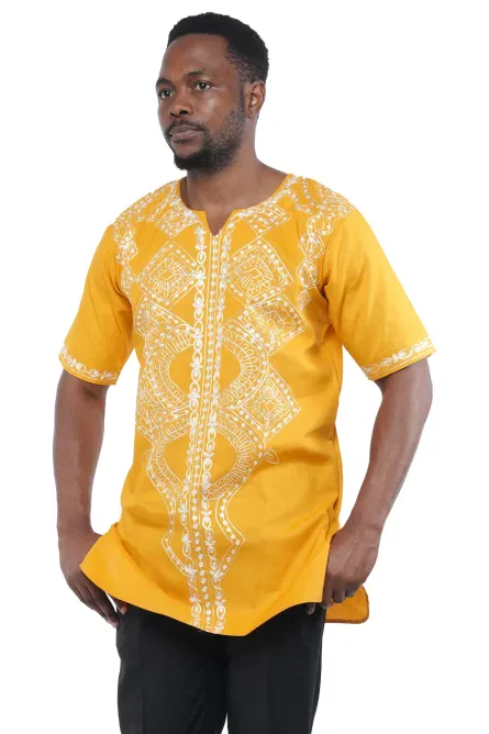 08 - Golden Horizon Embroidered Cotton Dashiki Shirt - Image 1