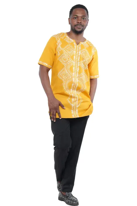 08 - Golden Horizon Embroidered Cotton Dashiki Shirt - Image 4
