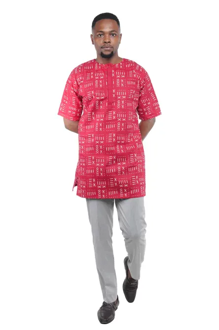 08 - Heritage Red African Print Dashiki Shirt - Image 2