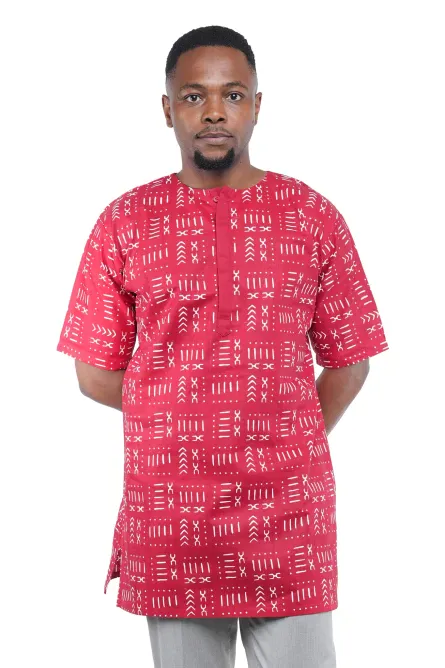 08 - Heritage Red African Print Dashiki Shirt - Image 1
