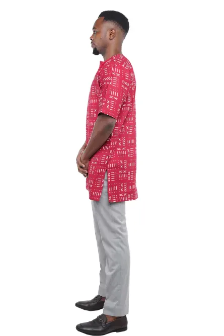 08 - Heritage Red African Print Dashiki Shirt - Image 3