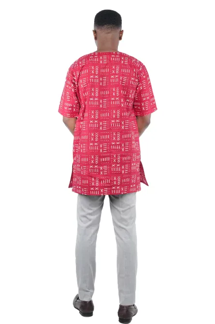 08 - Heritage Red African Print Dashiki Shirt - Image 4