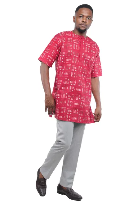 08 - Heritage Red African Print Dashiki Shirt - Image 5