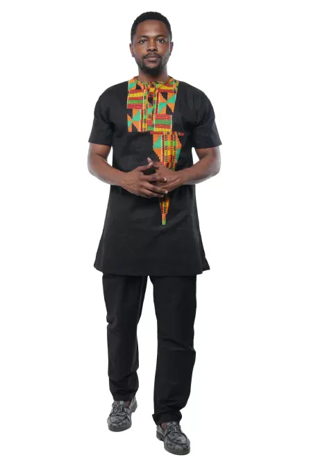 02 - Men’s Black Two-Piece Pant Set with Multicolor Front Panel