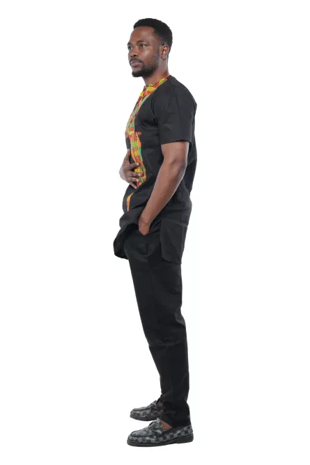 02 - Men’s Black Two-Piece Pant Set with Multicolor Front Panel - Image 3